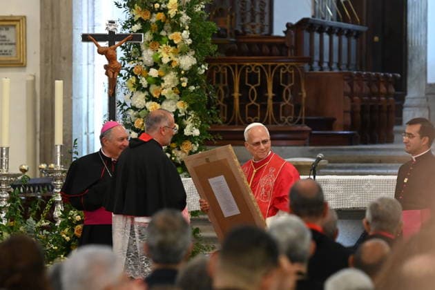 Meeting of Pope Leo XIV with the clergy and pastoral agents in Las Palmas de Gran Canaria Pope Leo XIV during the celebration of the diocesan meeting with the clergy, religious and pastoral agents, on June 11, 2026, in Las Palmas de Gran Canaria, Canary Islands Spain This ecclesial act, presided over by Pope Leo XIV in the historic Cathedral of Santa Ana, serves as a framework for the reading of a pontifical address of encouragement to the ecclesiastical community of the archipelago, reinforcing the social and welcoming work of the Church of the Canary Islands with the presence of representatives of all the parishes of the archipelago, will serve as a framework for the reading of a pontifical address of encouragement to the ecclesiastical  Copyright: xErosxSantanax xACFIx xEuropaxPrex 7589297