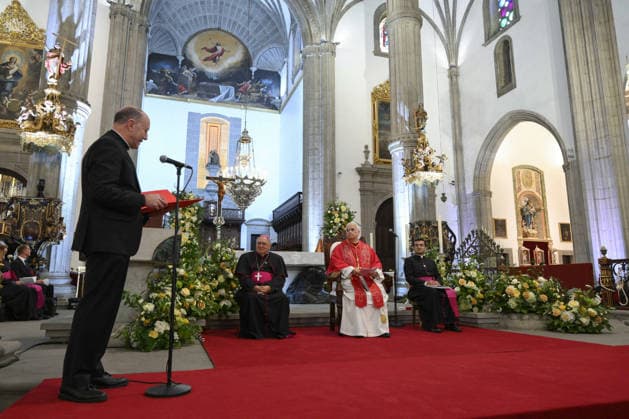 Pope Leo XIV Meets With Religious in Las Palmas de Gran Canaria Pope Leo XIV meets with bishops, priests, deacons, religious, seminarians, and pastoral workers in St. Anne s Cathedral in Las Palmas de Gran Canaria, Canary Islands on June 11, 2026 on the sixth day of his pastoral visit to Spain. Photo by (EV) Simone Risoluti Vatican Media ABACACAPRESS.COM Gran Canaria Spain  Copyright: xABACAx