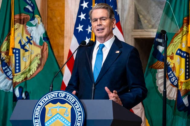 Treasury Secretary Scott Bessent speaks alongside First Lady Melania Trump during an event at the Treasury Department in Washington, DC on Thursday, June 11, 2026. The administration announced the launch of Fostering the Future Accounts as part of Trump Accounts and her Fostering the Future initiative.  WAP20260611327 BONNIExCASH