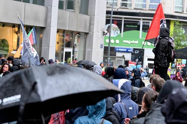 Antifa Protest Against Rassemblement National BRUSSELS, BELGIUM - JUNE 11: The anti-fascist movement Antifa is protesting against the visit of Jordan Bardella, the leader of France s Rassemblement National, who is coming to the Flemish Parliament at the invitation of Vlaams Belang.on June 11, 2026 in Brussels, Belgium, 11 06 2026 Brussels Belgium  Copyright: xBertxVanxDenxBrouckex