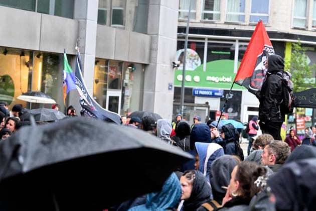 Antifa Protest Against Rassemblement National BRUSSELS, BELGIUM - JUNE 11: The anti-fascist movement Antifa is protesting against the visit of Jordan Bardella, the leader of France s Rassemblement National, who is coming to the Flemish Parliament at the invitation of Vlaams Belang.on June 11, 2026 in Brussels, Belgium, 11 06 2026 Brussels Belgium  Copyright: xBertxVanxDenxBrouckex