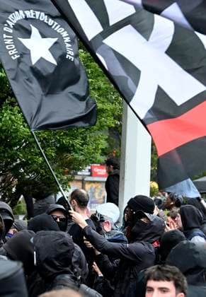 Antifa Protest Against Rassemblement National BRUSSELS, BELGIUM - JUNE 11: The anti-fascist movement Antifa is protesting against the visit of Jordan Bardella, the leader of France s Rassemblement National, who is coming to the Flemish Parliament at the invitation of Vlaams Belang.on June 11, 2026 in Brussels, Belgium, 11 06 2026 Brussels Belgium  Copyright: xBertxVanxDenxBrouckex
