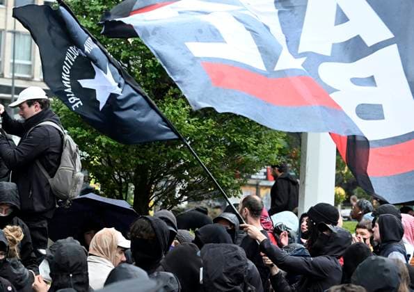 Antifa Protest Against Rassemblement National BRUSSELS, BELGIUM - JUNE 11: The anti-fascist movement Antifa is protesting against the visit of Jordan Bardella, the leader of France s Rassemblement National, who is coming to the Flemish Parliament at the invitation of Vlaams Belang.on June 11, 2026 in Brussels, Belgium, 11 06 2026 Brussels Belgium  Copyright: xBertxVanxDenxBrouckex