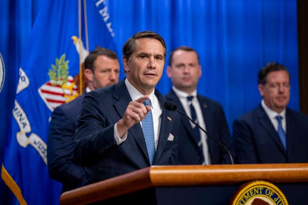 Acting Attorney General Todd Blanche speaks during a press conference at the Department of Justice in Washington, DC on Thursday, June 11, 2026. The leaders announced the government s effort to locate and safeguard unaccompanied alien children (UAC), or children under age 18 who lack both lawful immigration status in the United States, and a parent or legal guardian in the United States.  WAP202606111141 DANIELxHEUER