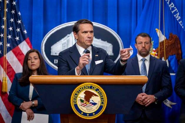Acting Attorney General Todd Blanche speaks during a press conference at the Department of Justice in Washington, DC on Thursday, June 11, 2026. The leaders announced the government s effort to locate and safeguard unaccompanied alien children (UAC), or children under age 18 who lack both lawful immigration status in the United States, and a parent or legal guardian in the United States.  WAP202606111143 DANIELxHEUER