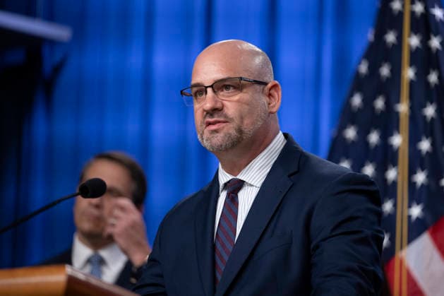 Assistant Attorney General for the Criminal Division at The Department of Justice A. Tysen Duva speaks during a press conference at the Department of Justice in Washington, DC on Thursday, June 11, 2026. The leaders announced the government s effort to locate and safeguard unaccompanied alien children (UAC), or children under age 18 who lack both lawful immigration status in the United States, and a parent or legal guardian in the United States.  WAP202606111158 DANIELxHEUER