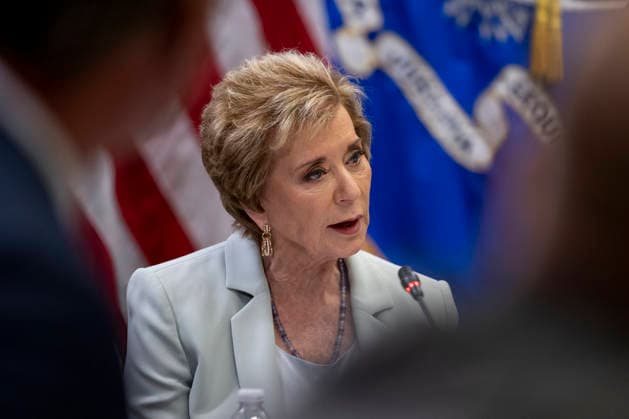Secretary of Education Linda McMahon speaks during a roundtable on education at the Department of Justice in Washington, DC on Thursday, June 11, 2026.  WAP202606111166b DANIELxHEUER
