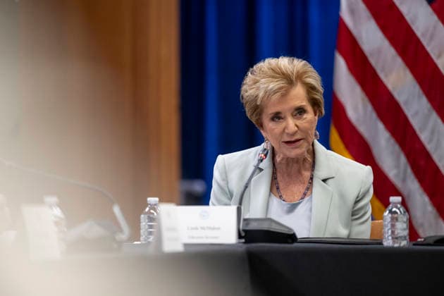 Secretary of Education Linda McMahon speaks during a roundtable on education at the Department of Justice in Washington, DC on Thursday, June 11, 2026.  WAP202606111169 DANIELxHEUER