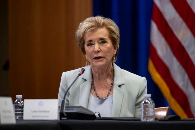 Secretary of Education Linda McMahon speaks during a roundtable on education at the Department of Justice in Washington, DC on Thursday, June 11, 2026.  WAP202606111180 DANIELxHEUER