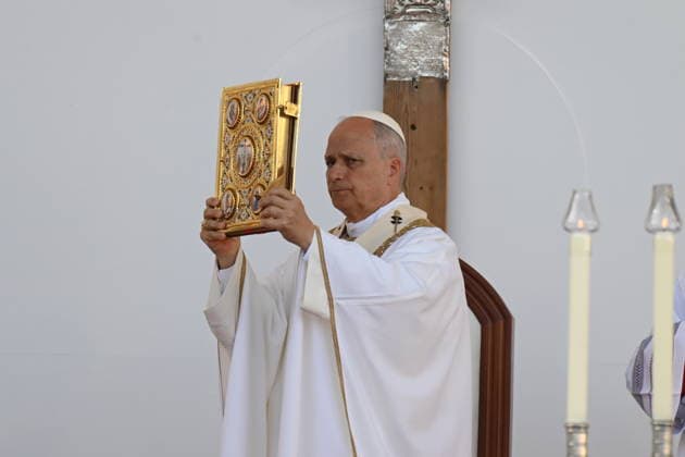 Pope Leo XIV presides the multitudinous Holy Mass in Las Palmas de Gran Canaria Pope Leo XIV during the celebration of the multitudinous Holy Mass, on June 11, 2026, in Las Palmas de Gran Canaria, Canary Islands Spain This Eucharist marks the first time that a pontiff officially visits the Canary Islands archipelago and brings together more than 46,000 accredited faithful at the Gran Canaria Stadium as the great central act of his apostolic journey 11 JUNE 2026 POPE CANARIAS MASS STADIUM Eros Santana Las Palmas de Gran Canari Cana Las Palmas de Gran Canari Cana Espana  Copyright: xErosxSantanax xACFIx 7589827