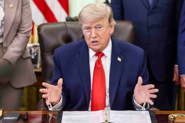 President Donald Trump speaks to reporters about restoring commercial fishing access to areas of the Pacific during a signing ceremony in the Oval Office of the White House in Washington DC on Thursday, June 11, 2026.  WAX20260611814 JIMxLOxSCALZO