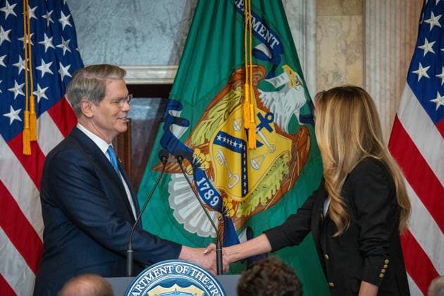 June 11, 2026, Washington, Dc, United States: First Lady Melania Trump speaks at the US Treasury about an expansion of Trump savings accounts to children currently in foster care on June 11, 2026. Washington United States - ZUMAl312 20260611_znp_l312_017 Copyright: xAndrewxLeydenx