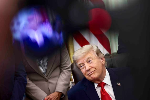 President Donald Trump responds to a question from the news media after signing a proclamation about restoring commercial fishing access to areas of the Pacific in the Oval Office of the White House in Washington DC on Thursday, June 11, 2026.  WAX20260611817 JIMxLOxSCALZO
