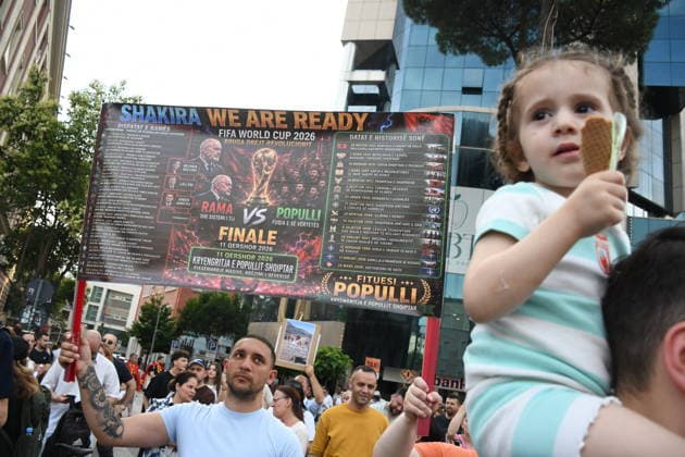 Protests against the Vlora tourism project continue in Albania TIRANA, ALBANIA - JUNE 11: People stage a protest against a planned tourism project in the Zvernec area of Avlonya (Vlora) as they gather at Skanderbeg Square in Tirana, Albania on June 11, 2026. Olsi Shehu Anadolu Tirana Albania. Editorial use only. Please get in touch for any other usage.  Copyright: x2026xAnadoluxOlsixShehux