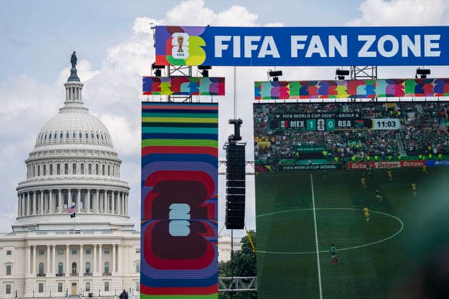 The FIFA World Cup Fan Zone is seen during the first game of the 2026 FIFA World Cup on the National Mall in Washington, DC on Thursday, June 11, 2026. The first game of the 2026 FIFA World Cup, held in North America, is being played between Mexico and South Africa in Mexico City.  WAP20260611350 BONNIExCASH