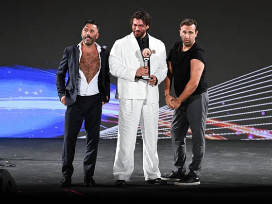 IPA85590389 - Taormina, 72nd Taormina Film Fest 2026 Night 2, Awards Ceremony. Pictured: Can Yaman, Pio, and Amedeo  Copyright: xManuelexMangiarottix xDxAvanzo Mangiarottix 85590389