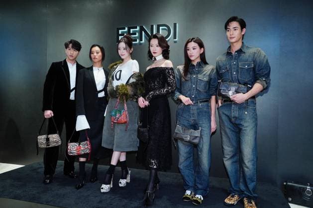 HONG KONG, CHINA - JUNE 11: (L-R) Singer Jay Fung, singer Jace Chan Hoi Wing, Shin Yu-na of South Korean girl group ITZY, actress Fish Liew Chi Yu, singer Carina Li and actor Yeung Angus Tin Yue attend Fendi Fall Winter 2026-27 preview event on June 11, 2026 in Hong Kong, China.  Copyright: xVCGx 111647572634