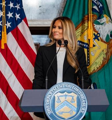 Melania Trump Launches ‘Fostering the Future Accounts’ First lady Melania Trump hosts an event launching ‘Fostering the Future Accounts’ with US Secretary of the Treasury Scott Bessent in the US Treasury Building in Washington, DC, USA, on Thursday, June 11, 2026. These accounts are technically Trump Accounts, authorized by the One Big Beautiful Bill, that at the urging of the first lady, authorized certain agencies to open accounts for children in foster care who do not have another legal guardian. Photo by Andrew Thomas CNP ABACAPRESS.COM Washington District of Columbia United States  Copyright: xCNP ABACAx