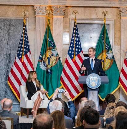 Melania Trump Launches ‘Fostering the Future Accounts’ United States Secretary of the Treasury Scott Bessent speaks as first lady Melania Trump hosts an event launching ‘Fostering the Future Accounts’ in the US Treasury Building in Washington, DC, USA, on Thursday, June 11, 2026. These accounts are technically Trump Accounts, authorized by the One Big Beautiful Bill, that at the urging of the first lady, authorized certain agencies to open accounts for children in foster care who do not have another legal guardian. Photo by Andrew Thomas CNP ABACAPRESS.COM Washington District of Columbia United States  Copyright: xCNP ABACAx