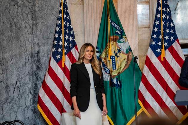 June 11, 2026, Washington, District Of Columbia, USA: First lady Melania Trump arrives to host an event launching ˜Fostering the Future Accounts™ with US Secretary of the Treasury Scott Bessent in the US Treasury Building in Washington, DC, USA, on Thursday, June 11, 2026. These accounts are technically Trump Accounts, authorized by the One Big Beautiful Bill, that at the urging of the first lady, authorized certain agencies to open accounts for children in foster care who do not have another legal guardian Washington USA - ZUMAs152 20260611_faa_s152_060 Copyright: xAndrewxThomasx