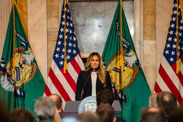 June 11, 2026, Washington, District Of Columbia, USA: First lady Melania Trump hosts an event launching Ã¢â‚¬ËœFostering the Future AccountsÃ¢â‚¬â ¢ with US Secretary of the Treasury Scott Bessent in the US Treasury Building in Washington, DC, USA, on Thursday, June 11, 2026. These accounts are technically Trump Accounts, authorized by the One Big Beautiful Bill, that at the urging of the first lady, authorized certain agencies to open accounts for children in foster care who do not have another legal guardian Washington USA - ZUMAs152 20260611_faa_s152_080 Copyright: xAndrewxThomasx