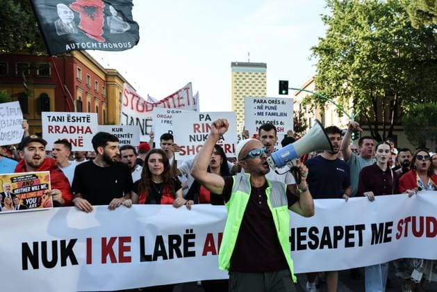 11th Day of Anti-Kushner Protests TIRANA, ALBANIA JUNE 10, 2026: Environmental activists, civil society groups, families and young people take part in the eleventh consecutive day of protests against a proposed luxury tourism development project linked to Jared Kushner. Demonstrators gathered in central Tirana and outside government institutions carrying banners, Albanian flags and symbolic installations while calling for the cancellation of the project. The rally attracted a larger turnout than previous days, as participants continued to voice concerns over the proposed coastal development and its potential environmental impact. The ongoing protest movement has brought together a broad coalition of activists, residents and civic groups