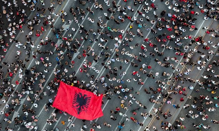 11th Day of Anti-Kushner Protests TIRANA, ALBANIA JUNE 10, 2026: Environmental activists, civil society groups, families and young people take part in the eleventh consecutive day of protests against a proposed luxury tourism development project linked to Jared Kushner. Demonstrators gathered in central Tirana and outside government institutions carrying banners, Albanian flags and symbolic installations while calling for the cancellation of the project. The rally attracted a larger turnout than previous days, as participants continued to voice concerns over the proposed coastal development and its potential environmental impact. The ongoing protest movement has brought together a broad coalition of activists, residents and civic groups