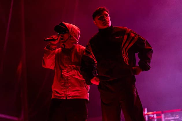 June 12, 2026, Porto, Portugal: MÃ›glaÃa Bap and Mo Chara of the Irish hip?hop group Kneecap perform together during the first day of Primavera Sound Porto 2026 at Parque da Cidade. Porto Portugal - ZUMAs197 20260612_aaa_s197_005 Copyright: xDiogoxBaptistax
