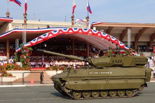 Philippines holds military parade to mark 128th Independence Day MANILA, PHILIPPINES - JUNE 12: A Sabrah light tank during a military parade marking the 128th anniversary of Independence Day, in Manila, Philippines, on June 12, 2026. The military parade, which is consisted of the Air Force, Army and Navy and other forces, features different weapons and military assets, including the Israel-made The SPYDER Surface-to-air Missile Systems and Sabrah light tanks. It comes at a time of heightened tensions between Beijing and Manila in the South China Sea. Daniel Ceng Anadolu Manila Philippines. Editorial use only. Please get in touch for any other usage.  Copyright: x2026xAnadoluxDanielxCengx