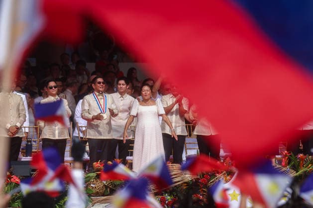 Philippines holds military parade to mark 128th Independence Day MANILA, PHILIPPINES - JUNE 12: Philippine President Ferdinand Bongbong Romualdez Marcos (C) and First Lady Liza Araneta Marcos (L) react, during a ceremony marking the 128th anniversary of Independence Day, in Manila, Philippines, on June 12, 2026. The military parade, which is consisted of the Air Force, Army and Navy and other forces, features different weapons and military assets, including the Israel-made The SPYDER Surface-to-air Missile Systems and Sabrah light tanks. It comes at a time of heightened tensions between Beijing and Manila in the South China Sea. Daniel Ceng Anadolu Manila Philippines. Editorial use only. Please get in touch for any other usage.  Copyright: x2026xAnadoluxDanielxCengx