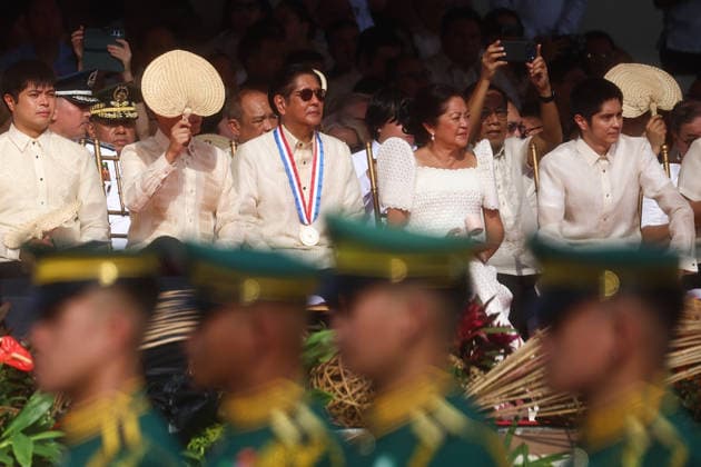 Philippines holds military parade to mark 128th Independence Day MANILA, PHILIPPINES - JUNE 12: Philippine President Ferdinand Bongbong Romualdez Marcos (3-L) and other senior officials inspect a military parade marking the 128th anniversary of Independence Day, in Manila, Philippines, on June 12, 2026. The military parade, which is consisted of the Air Force, Army and Navy and other forces, features different weapons and military assets, including the Israel-made The SPYDER Surface-to-air Missile Systems and Sabrah light tanks. It comes at a time of heightened tensions between Beijing and Manila in the South China Sea. Daniel Ceng Anadolu Manila Philippines. Editorial use only. Please get in touch for any other usage.  Copyright: x2026xAnadoluxDanielxCengx