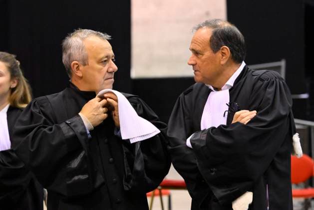 Verdict In Paolo and Antonino Falzone Trial MONS, BELGIUM - JUNE 12 : Frank Discepoli, lawyer of Paolo Falzone and Jean-Philippe Mayence, lawyer. Paolo and Antonino Falzone and Civil Parties pictured the day of the reading of the verdict on their alleged role in the Strépy-Bracquegnies tragedy of 2022, in which a car crashed into a carnival procession, killing seven people and injuring 81 others on June 12, 2026 in Mons, Belgium, 12 06 2026 Mons Belgium  Copyright: xPhilipxReynaersx