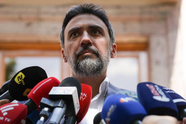 ARMENIA, YEREVAN - JUNE 12, 2026: Aram Vardevanyan, Strong Armenia member, appears before the media as his opposition party a files a request to the Central Election Commission to annul the results of the June 7 election to the National Assembly. Alexander Patrin TASS  93695590