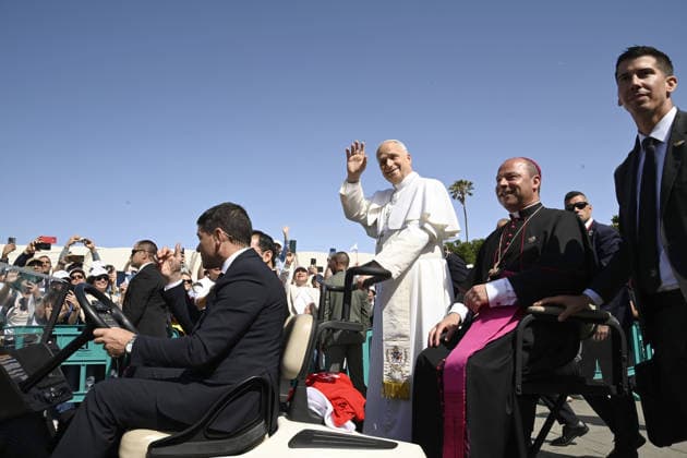 Pope Leo XIV meets with migrants in San Cristobal de La Laguna Tenerife Pope Leo XIV with a baby during a meeting with the realities of integration of migrants, in the Plaza del Cristo de La Laguna, June 12, 2026, in San Cristobal de La Laguna, Santa Cruz de Tenerife, Canary Islands Spain During the meeting, the Pontiff listened to testimonies of migrants and of organizations that welcome them and gave a speech focused on dignity, integration and hope 12 JUNE 2026 Eloísa Pérez San Cristobal de La Laguna, Sant San Cristobal de La Laguna, Sant Espana  Copyright: xEloisaxPÃ rezx xACFIx xEuropaxPrex 7591295