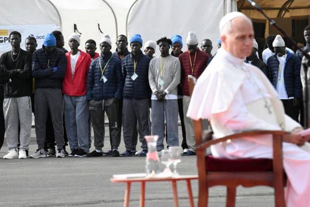 June 12, 2026, Tenerife: Pope Leo XIV attends a meeting with migrants at the Las Raices center in Tenerife, during his apostolic journey to Spain, 12 June 2026. ANSA CIRO FUSCO. Tenerife  - ZUMAa110 20260612_zaf_a110_018 Copyright: xCiroxFuscox