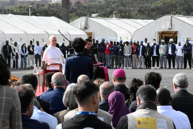 June 12, 2026, Tenerife: Pope Leo XIV attends a meeting with migrants at the Las Raices center in Tenerife, during his apostolic journey to Spain, 12 June 2026. ANSA CIRO FUSCO. Tenerife  - ZUMAa110 20260612_zaf_a110_019 Copyright: xCiroxFuscox