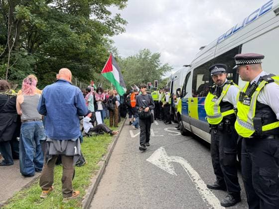 Protesters gather at London court to support Palestine action activists LONDON, UNITED KINGDOM - JUNE 12: Security forces take measures as protesters gather outside Woolwich Crown Court to show support for a group known as the Filton 24, whose trial is ongoing over a protest at an Israeli defense company’s facility in Bristol in 2024 in London, United Kingdom on June 12, 2026. Four activists linked to Palestine Action will appear for sentencing after being found guilty of criminal damage, violent disorder and grievous bodily harm with intent following an incident at an Elbit Systems facility in Filton, Bristol. Aysu Bicer Anadolu London United Kingdom. Editorial use only. Please get in touch for any other usage.  Copyright: x2026xAnadoluxAysuxBicerx