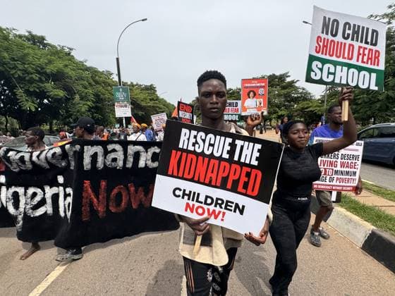 Protesters rally against security and economic challenges on Nigeria s Democracy Day ABUJA, NIGERIA - JUNE 12: Protesters gather during a demonstration marking Democracy Day, voicing concerns over worsening security and economic challenges in Abuja, Nigeria, on June 12, 2026. Demonstrators chanted anti-government slogans and carried banners highlighting growing insecurity, mass abductions of students from schools and ongoing economic hardships. Adam Abu-bashal Anadolu Abuja Nigeria. Editorial use only. Please get in touch for any other usage.  Copyright: x2026xAnadoluxAdamxAbu-bashalx