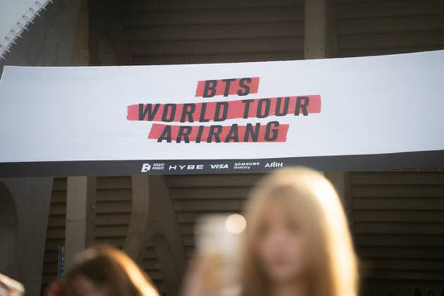 Fans gather ahead of BTS World Tour Arirang in South Korea s Busan BUSAN, SOUTH KOREA - JUNE 12: An event banner is seen as BTS World Tour Arirang is held at Busan Asiad Main Stadium in Busan, South Korea on June 12, 2026. Hwawon Ceci Lee Anadolu Busan South Korea. Editorial use only. Please get in touch for any other usage.  Copyright: x2026xAnadoluxHwawonxCecixLeex