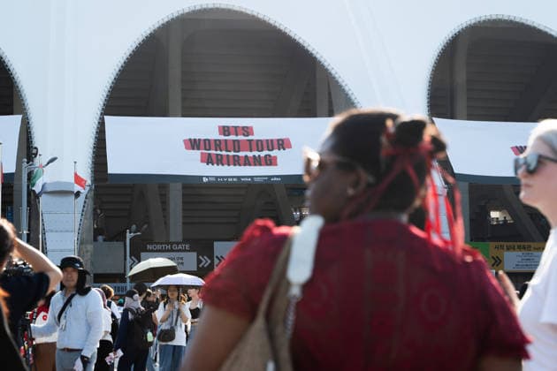 Fans gather ahead of BTS World Tour Arirang in South Korea s Busan BUSAN, SOUTH KOREA - JUNE 12: An event banner is seen as BTS World Tour Arirang is held at Busan Asiad Main Stadium in Busan, South Korea on June 12, 2026. Hwawon Ceci Lee Anadolu Busan South Korea. Editorial use only. Please get in touch for any other usage.  Copyright: x2026xAnadoluxHwawonxCecixLeex