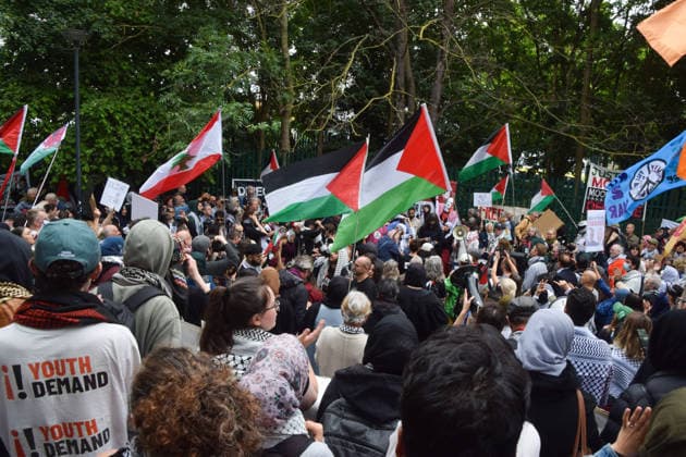 June 12, 2026, London, England, United Kingdom: Protesters gather outside Woolwich Crown Court during the sentencing of the activists known as the Filton 4, associated with Palestine Action. The judge will rule whether the activists will be sentenced as terrorists , following their convictions for criminal damage after a direct action at the factory of arms company Elbit Systems in Filton, close to Bristol. London United Kingdom - ZUMAv130 20260612_zip_v130_045 Copyright: xVukxValcicx