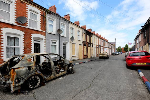 Aftermath of the race riots in Belfast BELFAST, NORTHERN IRELAND - JUNE 12: A view of a burned car on the street as a clean-up operation is under way after a race riots erupted in Belfast, Northern Ireland, on June 12, 2026. Twelve police officers were injured and 27 people made homeless during two nights of unrest. Conor McCaughley Anadolu Belfast Northern Ireland. Editorial use only. Please get in touch for any other usage.  Copyright: x2026xAnadoluxConorxMcCaughleyx