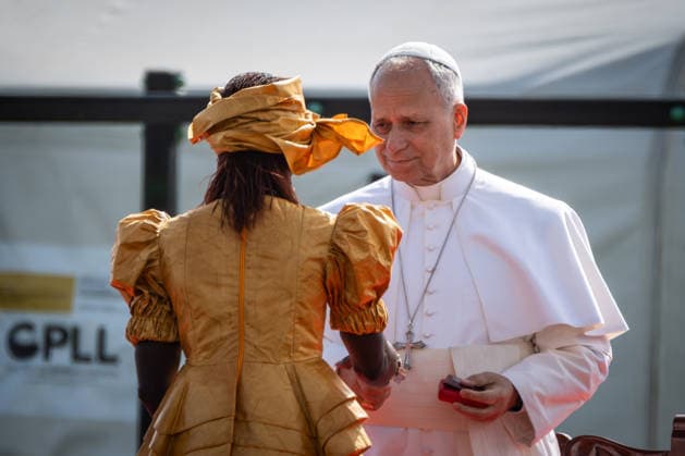 Pope Leo XIV visits Tenerife in Spain TENERIFE, CANARY ISLANDS, SPAIN - JUNE 12: Pope Leo XIV greets migrants during a visit to the Las Raices reception centre in Tenerife, Canary Islands, Spain on June 12, 2026. The visit marked the final stage of his week-long trip to Spain and highlighted the humanitarian challenges of the Atlantic migration route, with the pontiff calling for solidarity, dignity, and a more humane response to people seeking refuge and opportunity in Europe. Andres Gutierrez Anadolu Canary Islands Spain. Editorial use only. Please get in touch for any other usage.  Copyright: x2026xAnadoluxAndresxGutierrezx