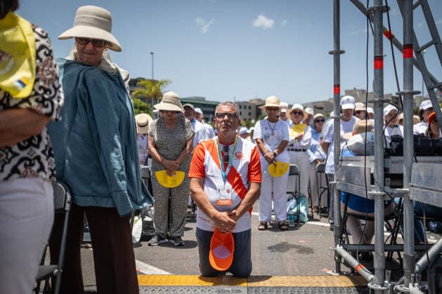 Pope Leo XIV visits Tenerife in Spain TENERIFE, CANARY ISLANDS, SPAIN - JUNE 12: People attend Mass as Pope Leo XIV celebrates a service before tens of thousands of worshippers at the Port of Santa Cruz de Tenerife in the Canary Islands, Spain on June 12, 2026. The open-air liturgy marked the culmination of his seven-day apostolic visit to Spain and followed a day focused on migration and human dignity in the Canary Islands, a key gateway on the Atlantic migration route. In his homily, the pontiff urged solidarity, reconciliation, and a renewed commitment to placing people before economic interests. Andres Gutierrez Anadolu Canary Islands Spain. Editorial use only. Please get in touch for any other usage.  Copyright: x2026xAnadoluxAndresxGutierrezx
