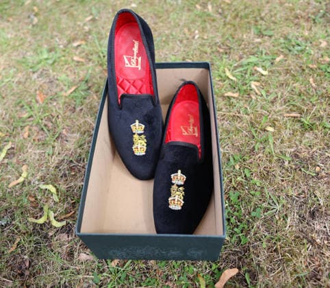 . 12 06 2026. Aldershot, United Kingdom. The hand made slippers presented to King Charles III during a visit to the Grenadier Guards at Lille Barracks in Aldershot, United Kingdom.  xPoolx xi-Imagesx IIM-26828-0017