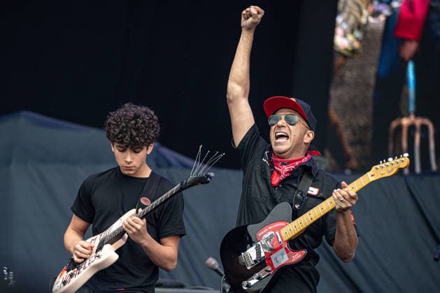 American musicians Tom Morello (right) and his son Roman Morello perform within the Rock for People music festival in Hradec Kralove, Czech Republic, June 12, 2026. (CTKxPhoto DavidxTanecek) CTKPhotoP2026061206922  CTKPhotoP2026061206922