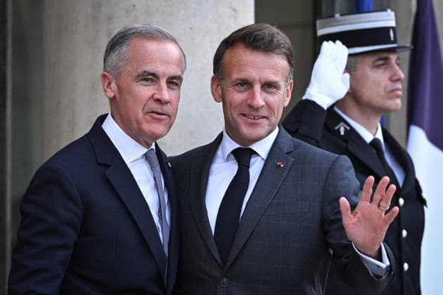 Emmanuel Macron welcomes Mark Carney at the Elysee FA French President Emmanuel Macron welcomes Prime Minister of Canada Mark Carney at the Elysee Palace in Paris on June 12, 2026. Photo by Firas Abdullah ABACAPRESS.COM Paris Ile-de-France France  Copyright: xAbdullahxFiras ABACAx