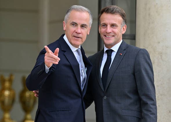 French President Macron meets with Prime Minister of Canada Carney in Paris PARIS, FRANCE - JUNE 12: French President Emmanuel Macron (R) and Prime Minister of Canada Mark Carney (L) pose for a photo ahead of their meeting at the Elysee Presidential Palace in Paris, France on June 12, 2026. Mustafa Yalcin Anadolu Paris France. Editorial use only. Please get in touch for any other usage.  Copyright: x2026xAnadoluxMustafaxYalcinx