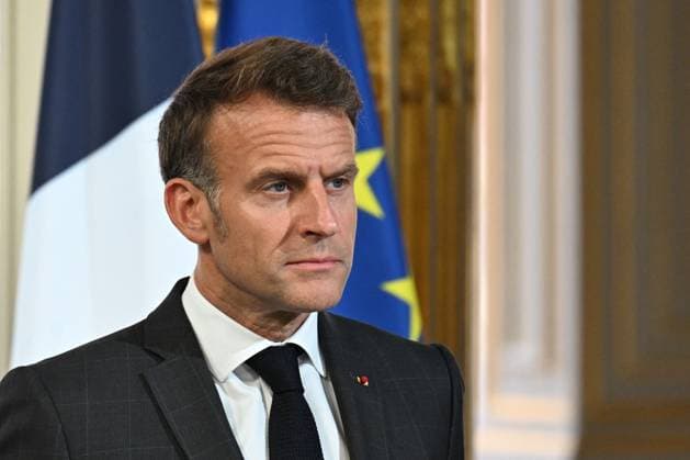 Press Conference of Emmanuel Macron and Mark Carney - Paris France s President Emmanuel Macron pictured during a press conference ahead of a bilateral meeting with Canada s Prime Minister at the Elysee Presidential Palace, in Paris, France on June 12, 2026. Photo by Eric Tschaen Pool ABACAPRESS.COM paris France  Copyright: xTschaenxEric Pool ABACAx