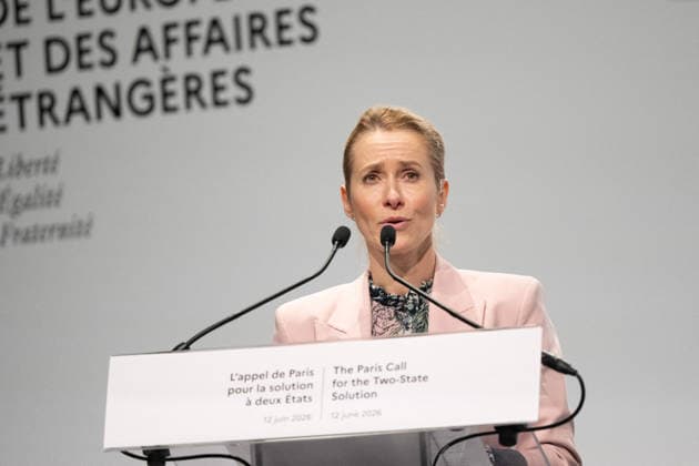 Press conference during the Paris Call for the Two-State Solution - Paris European Union Foreign policy chief Kaja Kallas during the Paris Call for the Two-State Solution with Israeli and Palestinian civil society groups at the Insitut du Monde Arabe - IMA (Institute of the Arab World) in Paris, France on June 12, 2026. France is hosting this international meeting, attended by ministers from Brazil, Canada, the United Arab Emirates and Turkey, as well as the EU s High Representative for Foreign Affairs, following its recognition of the State of Palestine in 2025. French Foreign Minister Barrot reiterated Paris support for the two-state solution, stating that this year could be decisive at the close of the conference. Photo by Gregoire Ca  Copyright: xCampionexGregoire Pool ABACAx